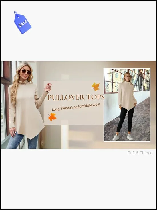 Long Sleeve Tunic Top Mock Neck Flowy Fit for Leggings - Picture 7 of 7